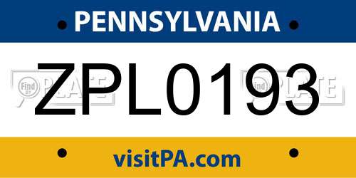 ZPL0193 Pennsylvania License Plate