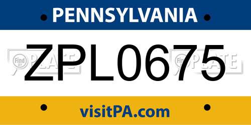 ZPL0675 Pennsylvania License Plate