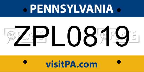 ZPL0819 Pennsylvania License Plate