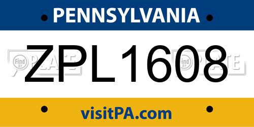 ZPL1608 Pennsylvania License Plate