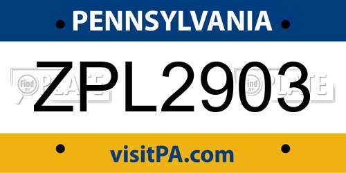ZPL2903 Pennsylvania License Plate