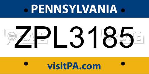 ZPL3185 Pennsylvania License Plate