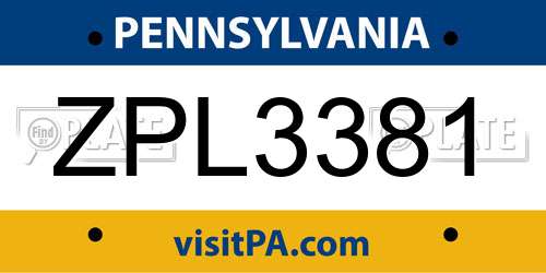 ZPL3381 Pennsylvania License Plate