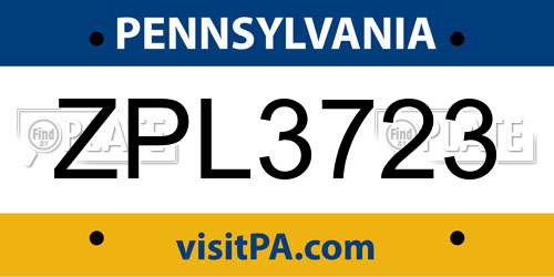 ZPL3723 Pennsylvania License Plate