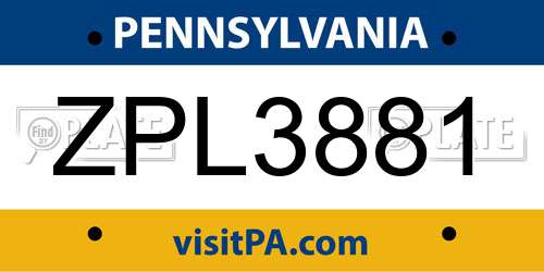 ZPL3881 Pennsylvania License Plate