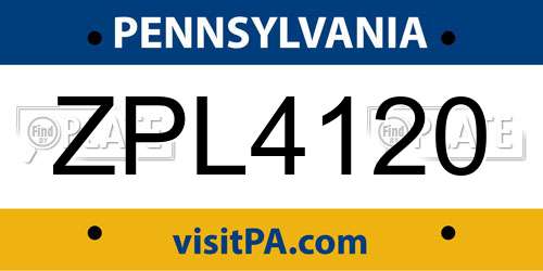ZPL4120 Pennsylvania License Plate