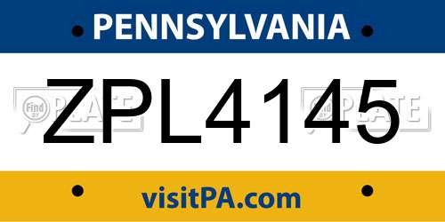 ZPL4145 Pennsylvania License Plate