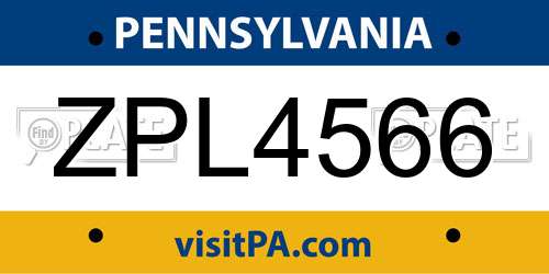 ZPL4566 Pennsylvania License Plate