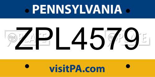 ZPL4579 Pennsylvania License Plate