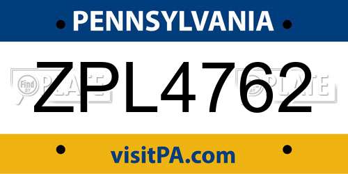 ZPL4762 Pennsylvania License Plate