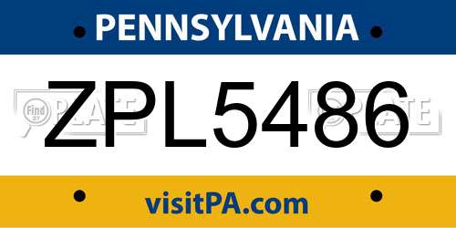 ZPL5486 Pennsylvania License Plate