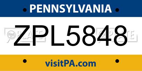 ZPL5848 Pennsylvania License Plate