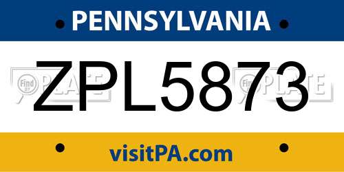 ZPL5873 Pennsylvania License Plate
