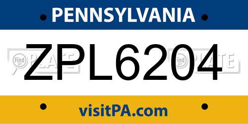 ZPL6204 Pennsylvania License Plate