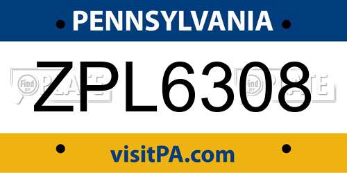 ZPL6308 Pennsylvania License Plate