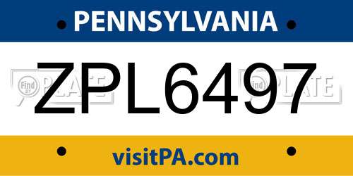 ZPL6497 Pennsylvania License Plate