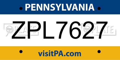 ZPL7627 Pennsylvania License Plate