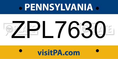 ZPL7630 Pennsylvania License Plate