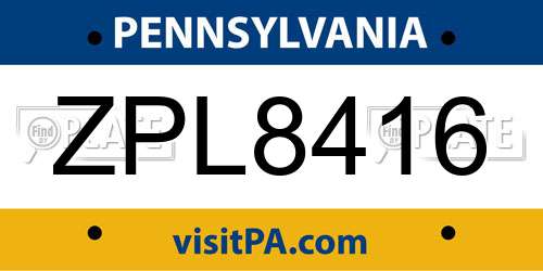 ZPL8416 Pennsylvania License Plate