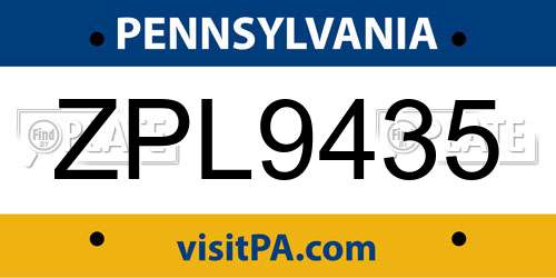 ZPL9435 Pennsylvania License Plate