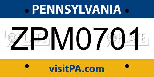 ZPM0701 Pennsylvania License Plate