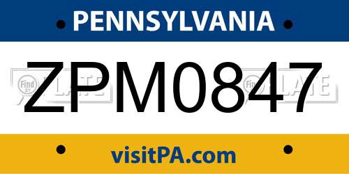 ZPM0847 Pennsylvania License Plate