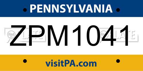 ZPM1041 Pennsylvania License Plate