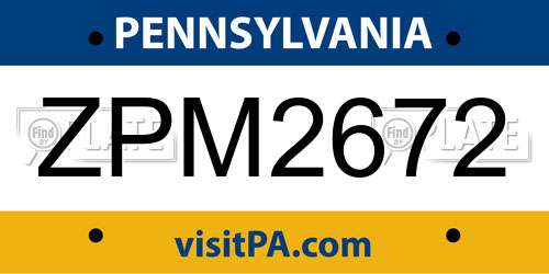 ZPM2672 Pennsylvania License Plate