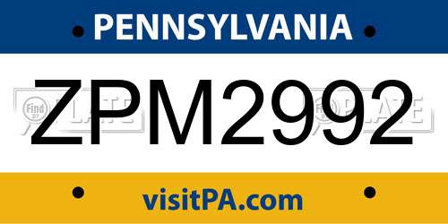 ZPM2992 Pennsylvania License Plate