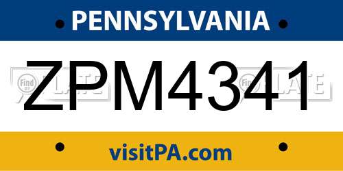 ZPM4341 Pennsylvania License Plate