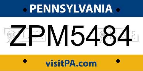 ZPM5484 Pennsylvania License Plate