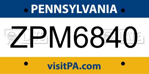 ZPM6840 Pennsylvania License Plate