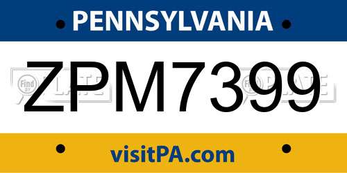 ZPM7399 Pennsylvania License Plate