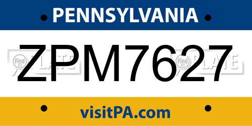 ZPM7627 Pennsylvania License Plate
