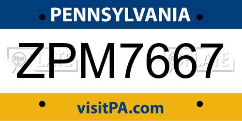 ZPM7667 Pennsylvania License Plate