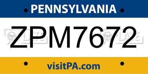 ZPM7672 Pennsylvania License Plate