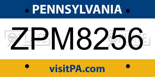 ZPM8256 Pennsylvania License Plate