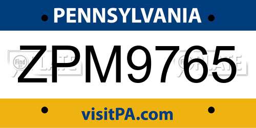 ZPM9765 Pennsylvania License Plate
