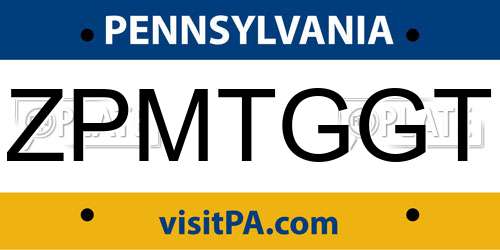 ZPMTGGT Pennsylvania License Plate