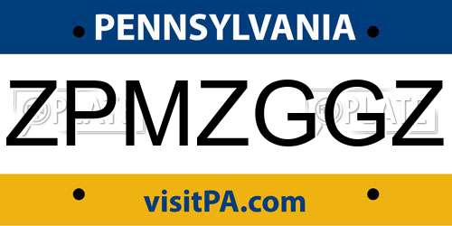 ZPMZGGZ Pennsylvania License Plate