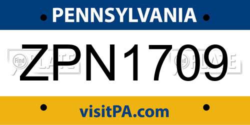 ZPN1709 Pennsylvania License Plate