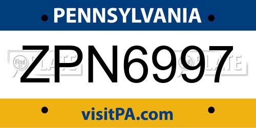 ZPN6997 Pennsylvania License Plate