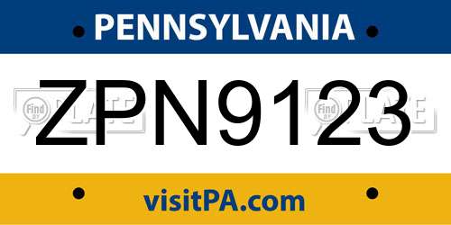 ZPN9123 Pennsylvania License Plate