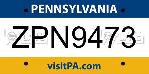 ZPN9473 Pennsylvania License Plate