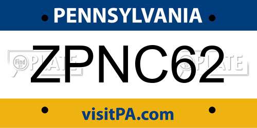 ZPNC62 Pennsylvania License Plate