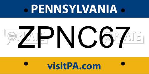 ZPNC67 Pennsylvania License Plate