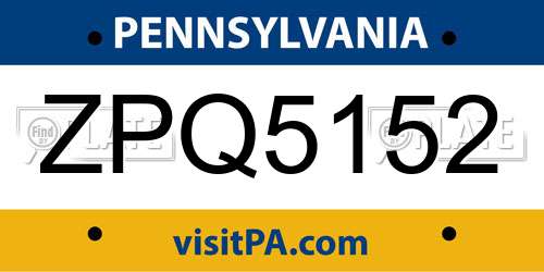 ZPQ5152 Pennsylvania License Plate