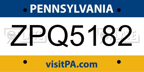 ZPQ5182 Pennsylvania License Plate