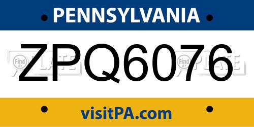 ZPQ6076 Pennsylvania License Plate