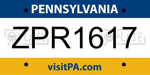ZPR1617 Pennsylvania License Plate